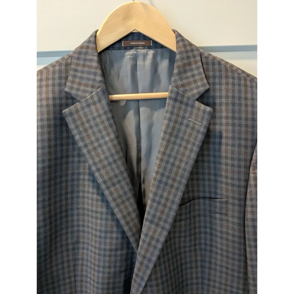 Peter Millar Mens Plaid Blazer Sport Coat Jacket 44T Navy Brown‎ Wool